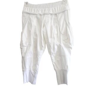 Angel Cropped White Ribbed Capri Drawstring Jogger Pants Size 0 W26